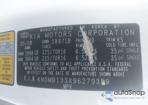 2009 Kia Sedona z USA, uszkodzony, nr VIN KNDMB133X96279359